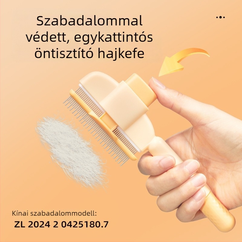 Macska- és kutyafésű – öntisztító, kigubancolja a csomókat, hosszú szőrűeknek, masszázs, szőrszálak eltávolítása | Anyag: ABS + rozsdamentes acél