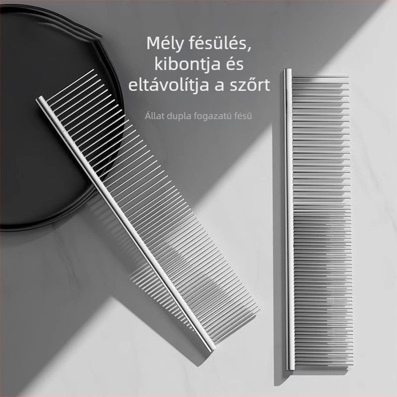 Rozsdamentes acél hajkefe hosszú szőrű macskáknak, kifejezetten a csomók kioldására, finom fogú egyenes fésű Rag Doll macskáknak és kutyáknak