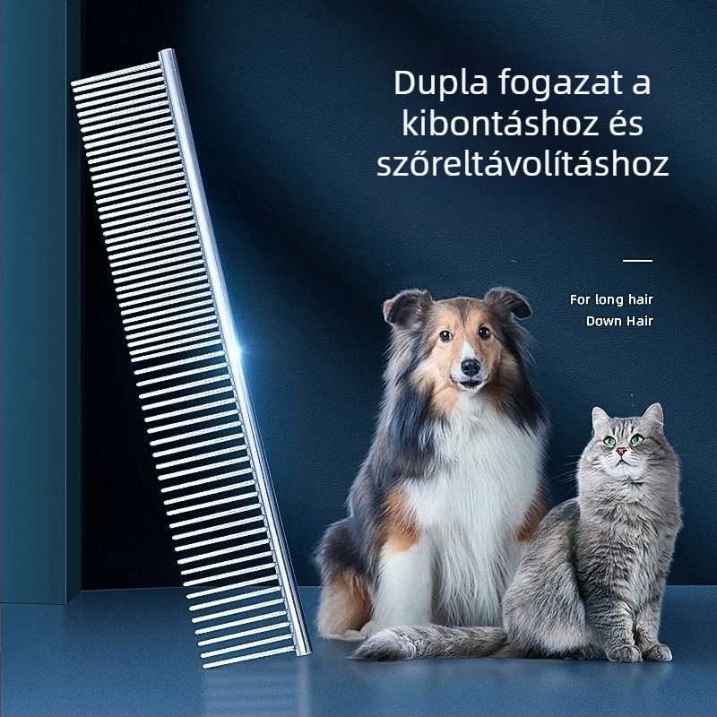 Rozsdamentes acél hajkefe hosszú szőrű macskáknak, kifejezetten a csomók kioldására, finom fogú egyenes fésű Rag Doll macskáknak és kutyáknak
