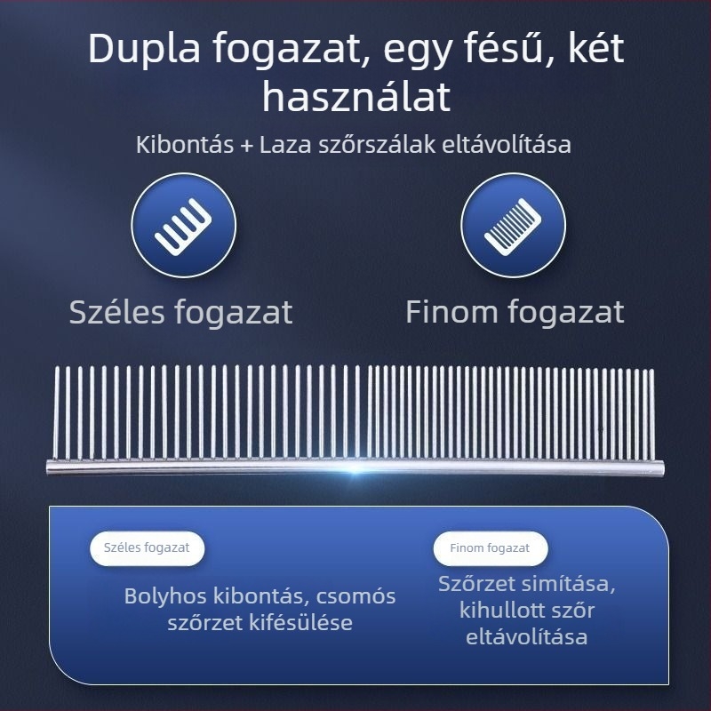 Rozsdamentes acél hajkefe hosszú szőrű macskáknak, kifejezetten a csomók kioldására, finom fogú egyenes fésű Rag Doll macskáknak és kutyáknak