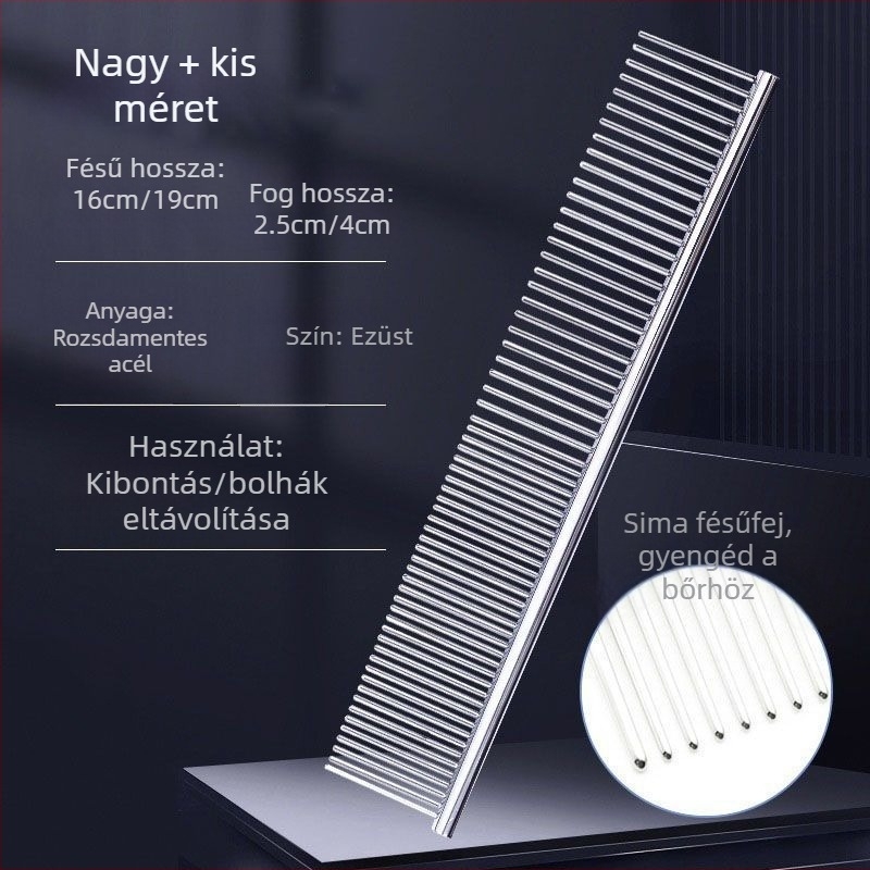 Rozsdamentes acél hajkefe hosszú szőrű macskáknak, kifejezetten a csomók kioldására, finom fogú egyenes fésű Rag Doll macskáknak és kutyáknak