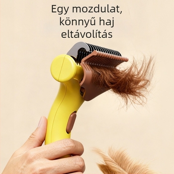 Macska detangoló fésű, rozsdamentes acél, ápoló eszköz, univerzális használat, 96 g, egy kattintásos szőrhullás-eltávolítás