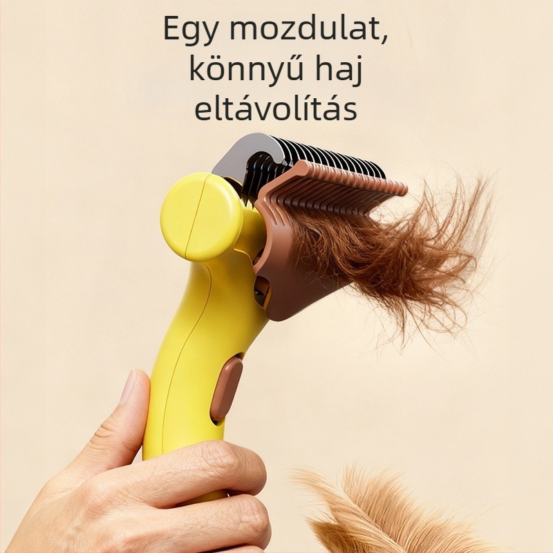 Macska detangoló fésű, rozsdamentes acél, ápoló eszköz, univerzális használat, 96 g, egy kattintásos szőrhullás-eltávolítás