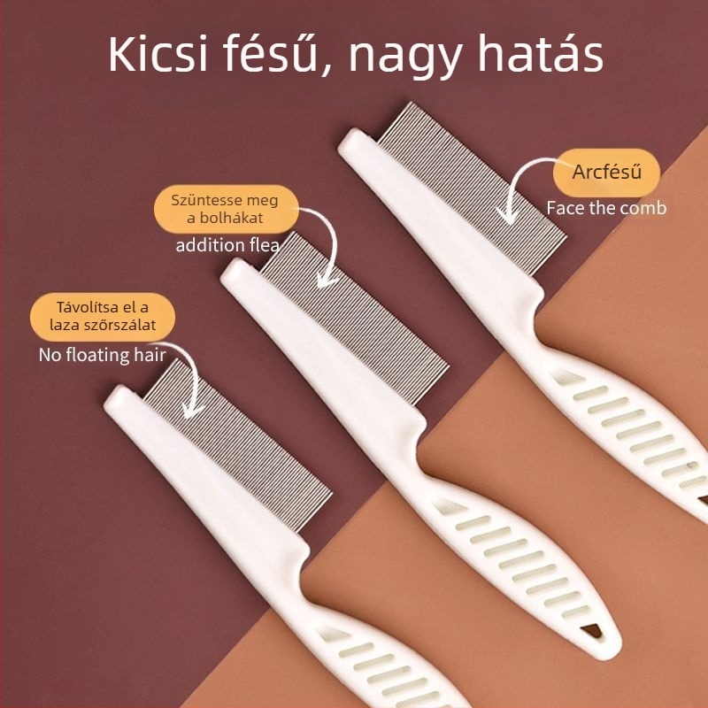 Finomfogú ápoló fésű macskáknak és kutyáknak – bajusz és arc tisztítása, bolha fésű funkcióval