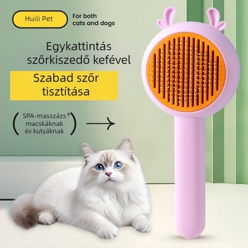 Kisállat-gondozó fésű egy kattintásos szőrtelenítés, öntisztítás, csomómentesítés, automata tűs fésű; anyag: műanyag + rozsdamentes acél vezeték; univerzális használat
