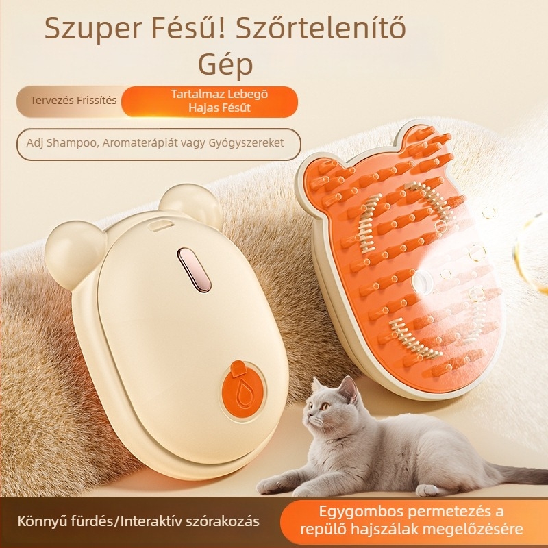 Háziállatok ápolására szolgáló fésű permetezővel és tűs fejjel – szőr eltávolítása és masszázs macskáknak és kutyáknak