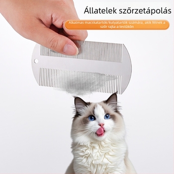 Denason rozsdamentes acélból készült kisállatgondozó fésű – kétoldalú finfogú, kíméletes a fejbőrre, kutyáknak és macskáknak