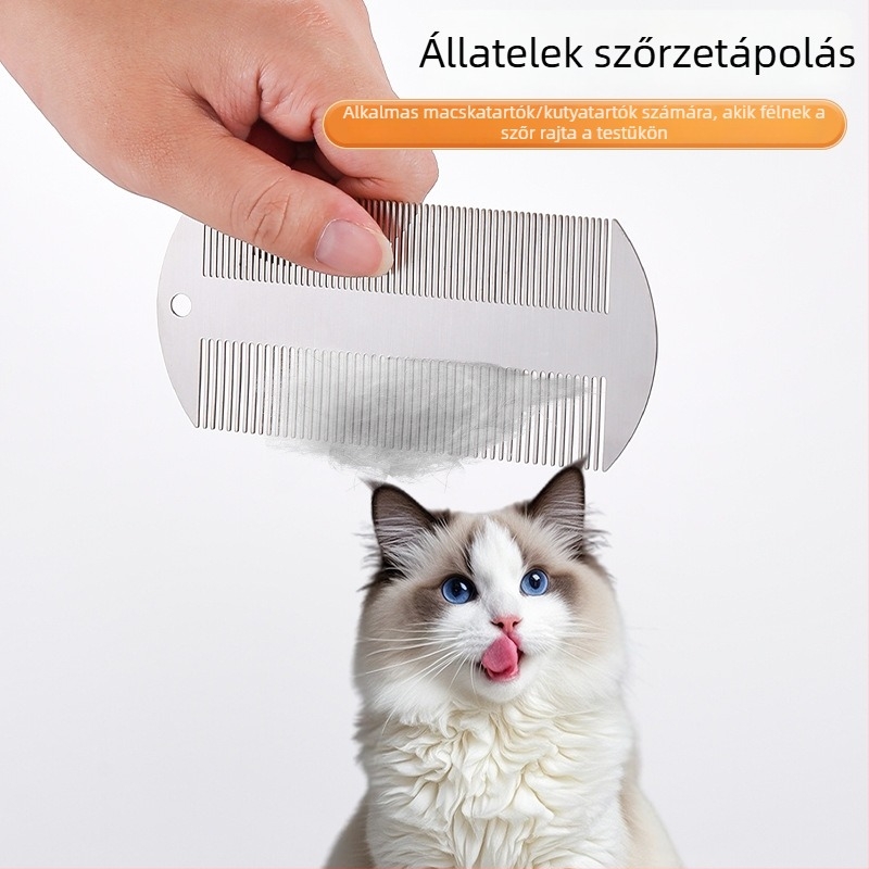 Denason rozsdamentes acélból készült kisállatgondozó fésű – kétoldalú finfogú, kíméletes a fejbőrre, kutyáknak és macskáknak