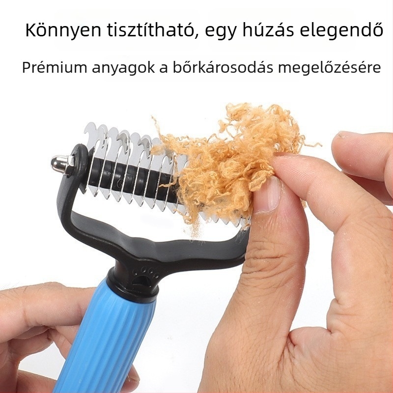 Háziállatok szétfésülő és ápoló fésű, kétoldalas rozsdamentes acélból, kutyáknak