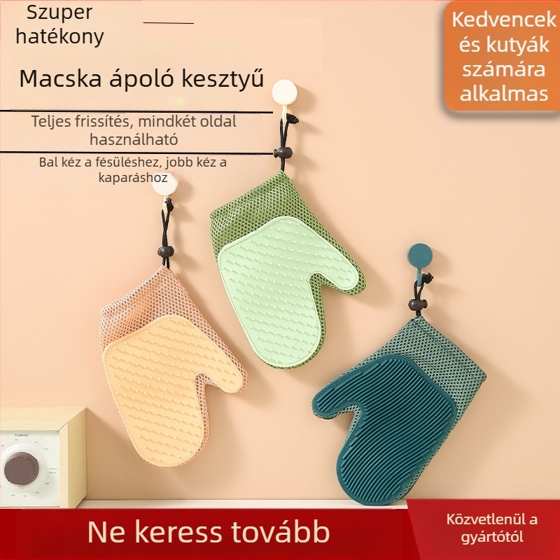 Macskaápoló kesztyűk — szőr eltávolítása, szőrzet tisztítása, karcolások elleni védelem, anyag: műanyag