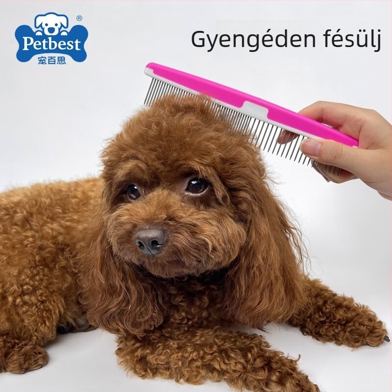 Állatgondozó fésű hosszú szőrű macskáknak és kutyáknak, csomóoldó fésű sűrű, egyenes fogakkal