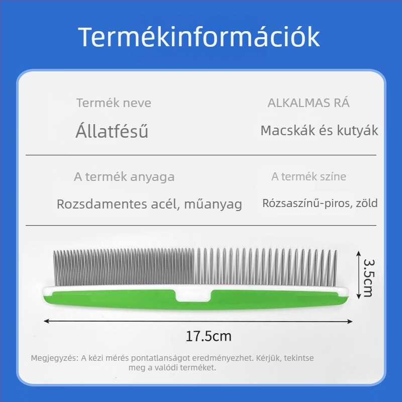 Állatgondozó fésű hosszú szőrű macskáknak és kutyáknak, csomóoldó fésű sűrű, egyenes fogakkal