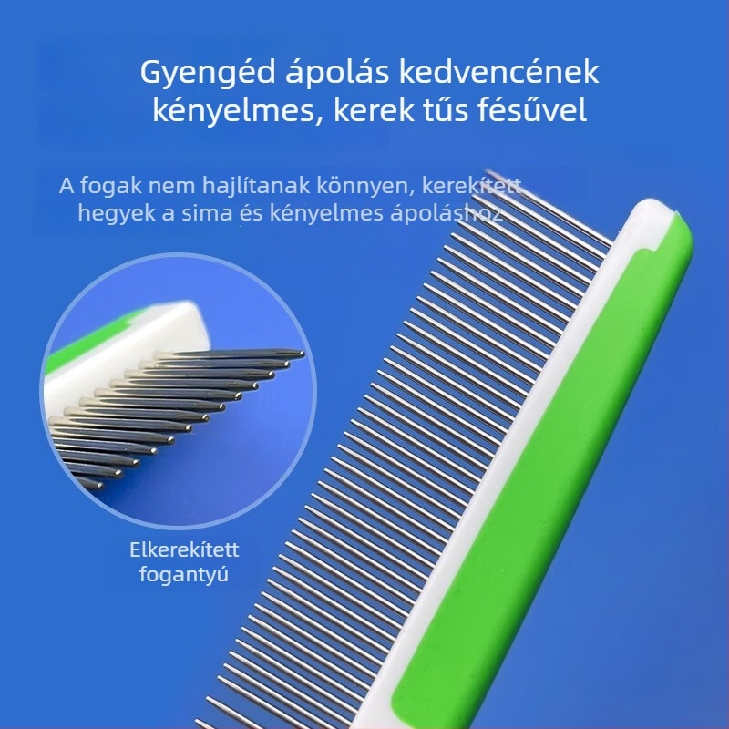 Állatgondozó fésű hosszú szőrű macskáknak és kutyáknak, csomóoldó fésű sűrű, egyenes fogakkal