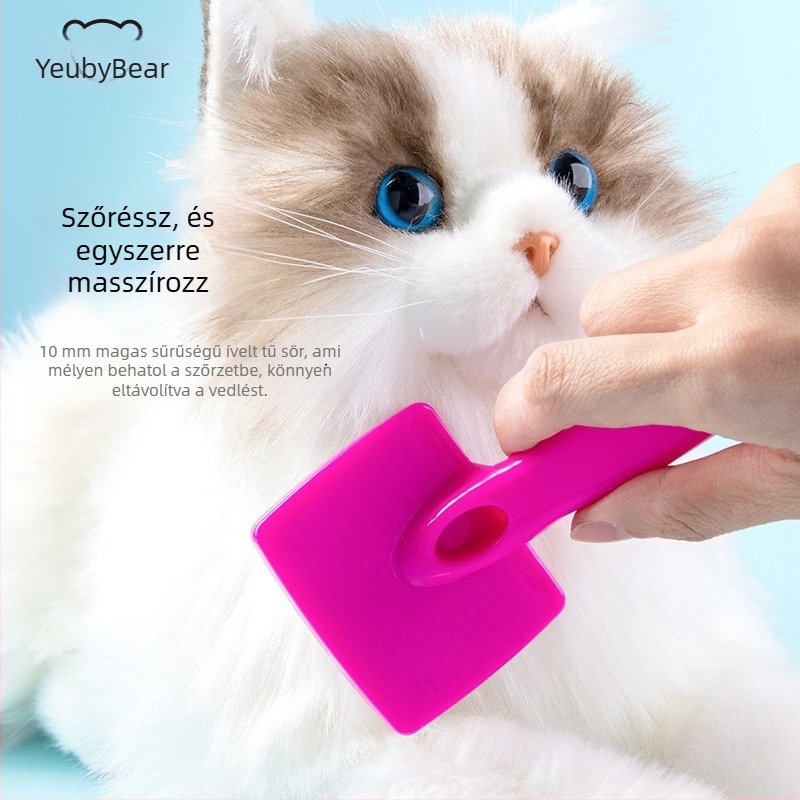 Youbei Bear háziállatok részére készült kifésülő és masszírozó kefe — műanyag tűs kefe, PP+PA66, méretei 13.5 × 6 × 4 cm
