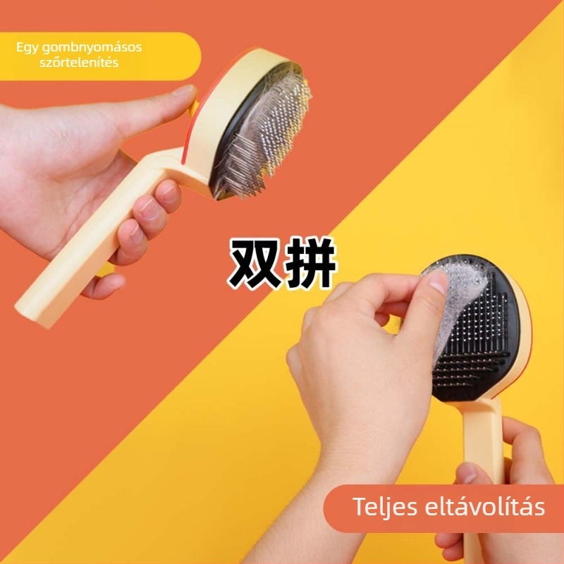Háziállat tűs fésű — kétfunkcións, macska masszázs és szőrhullás eltávolítás, acél tüskék, műanyag + fém, márka jungu