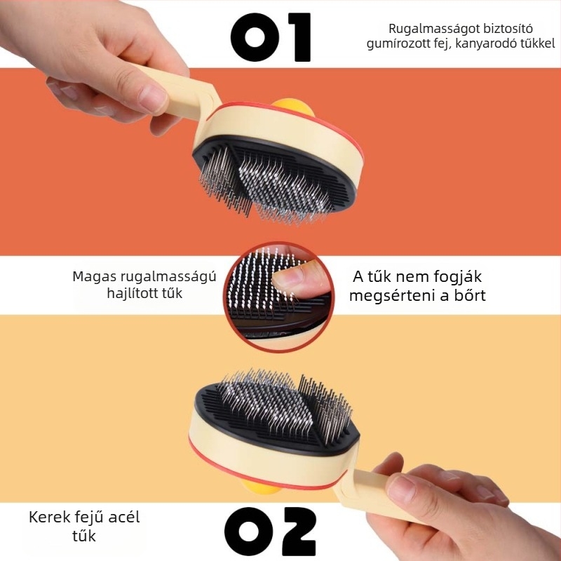 Háziállat tűs fésű — kétfunkcións, macska masszázs és szőrhullás eltávolítás, acél tüskék, műanyag + fém, márka jungu