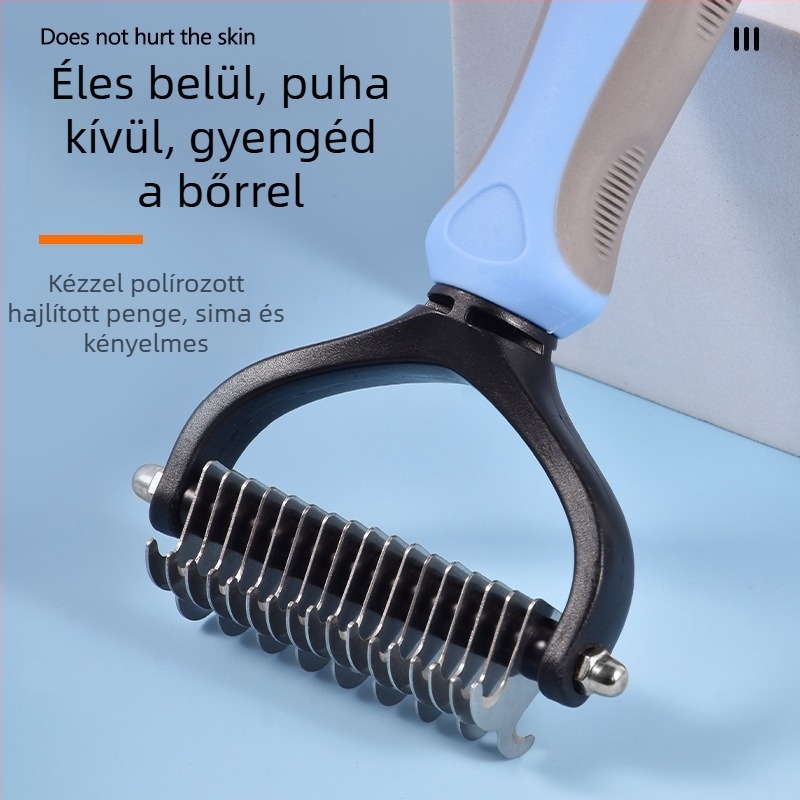 Kutyafésű rozsdamentes acélból – csomómentesítő, szőrzetápolási eszköz hosszú és vastag szőrű ebeknek