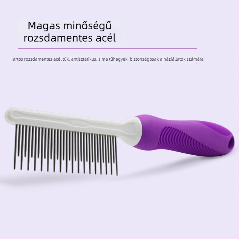 Kisállat számára készült fésű acél tűkkel, csomók oldására és kilógó szőr eltávolítására – ápoló eszköz