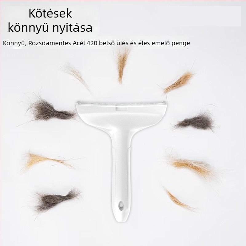 Állatszőr vékonyító eszköz ívelt pengével, csomómentesítő fésű és szőr eltávolító kés