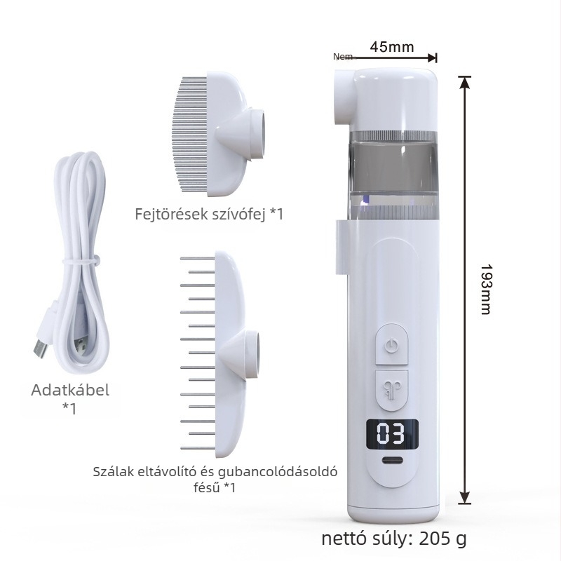 2‑in‑1 elektromos bolha- és kullancseltávolító eszköz háziállatok számára, csomómentesítő fésű – ABS ház, Aleshon