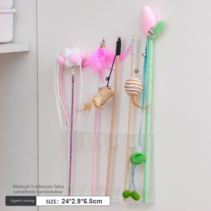 Falihoz szerelhető macska játékok tárolója — lyukasztásmentes telepítés; PET anyag;téglalap alakú design; modern minimál stílus; tárolás és rendszerezés.