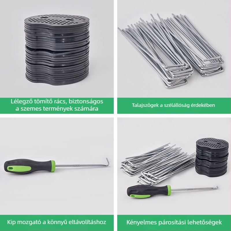 U-alakú talajszeg és szerszámkészlet: galvanizált rögzítőszögek üvegházhoz, öntözőcsőhöz és műfüves területhez