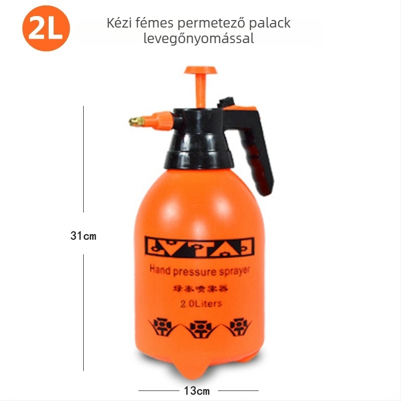 Műanyag öntöző kanna légnyomású permetezővel, 2 L kapacitás, mezőgazdasági termeléshez és zöldterületekhez