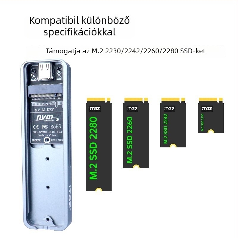 M.2 NVMe külső ház – JMS583, USB 3.2 Gen2 10Gbps, alumínium ötvözet, támogatja akár 4TB-ig