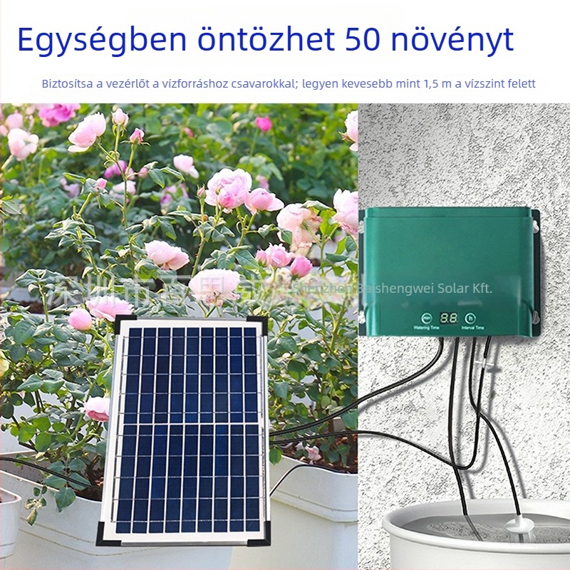BSV napelemes időzített cseppöntöző rendszer otthoni kertészkedéshez – automatikus öntözés cserepes növényeknek