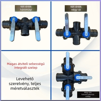 Csapadék öntözési fővezeték: háromutas és négynyílású szelep, PP+POM, nagy áramlás, széles lefedettség, egyenletes permetezés, homok elleni védelemmel; otthoni kertészkedésre, mezőgazdasági termelésre, közterületekre és kertészetre
