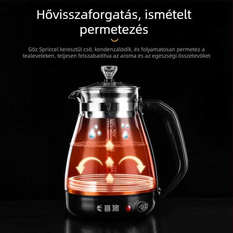 Automata teáskészülék boroszilikát üvegtesttel, belső része rozsdamentes acél, 220V, 500–1000W, kapacitás legfeljebb 1 L