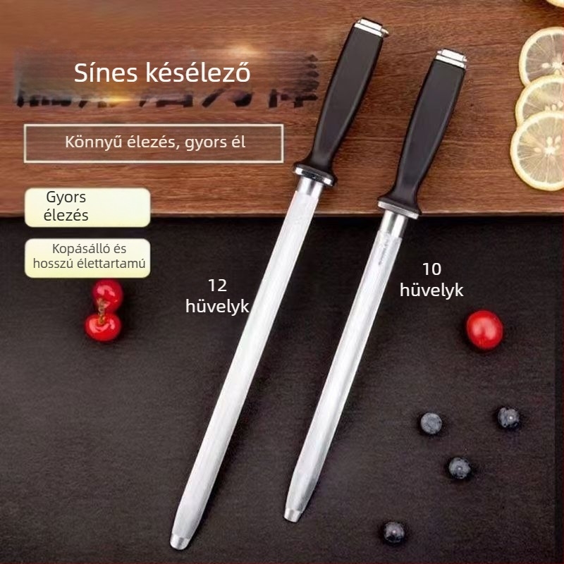 JM késtisztító rúd — professzionális élező eszköz konyhai és hentes késekhez, finomszemű gyémánt abrazív, magas széntartalmú acél