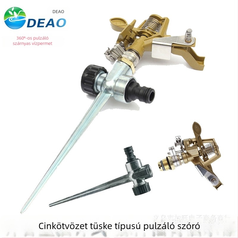 Gyep öntözőfej 360° pulzáló forgó karral, cinkötvözet, 4 kg víznyomás, Deao