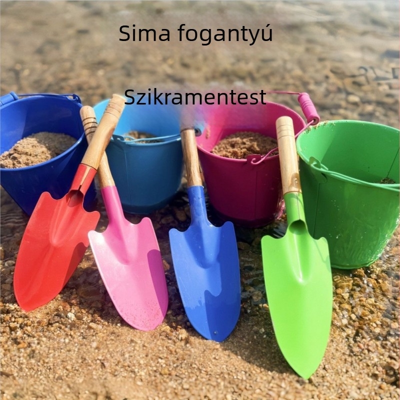 Gyerekeknek készült homokozó játék készlet ásóval és vasvödörrel a strandra és a kertbe