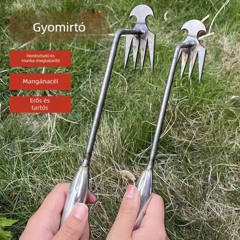 Gyomláló eszköz — Négyfogú gereblye mangánacélból készült kerti szerszám