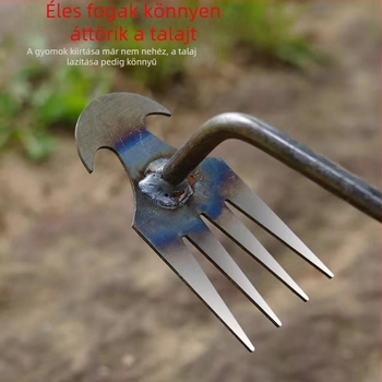 Gyomláló eszköz — Négyfogú gereblye mangánacélból készült kerti szerszám