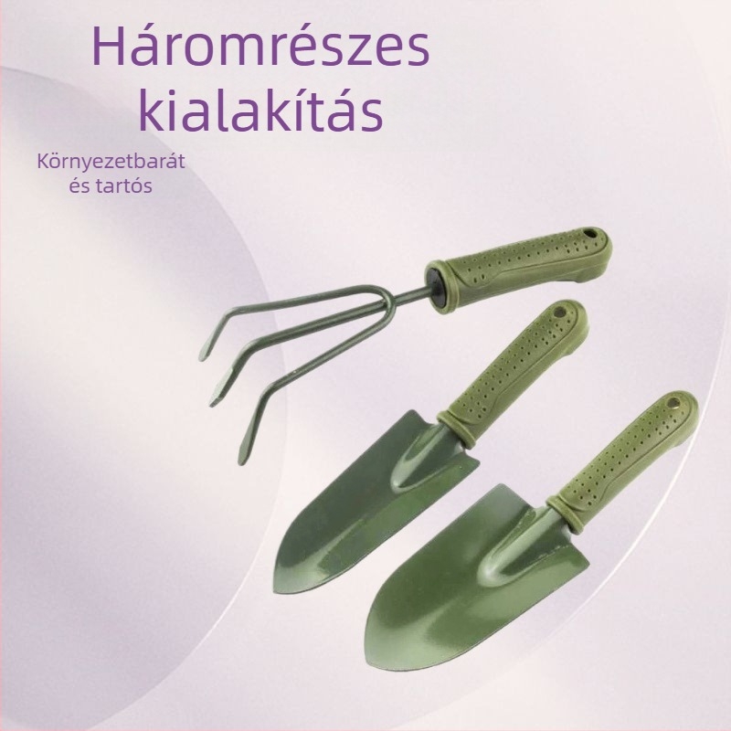 Fejlesztett, masszív kerti háromrészes készlet nagy ásóval a talaj lazításához és virágok, zöldségek ültetéséhez