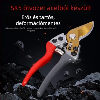 Sascsőr alakú metszőolló gyümölcsfákhoz, vastagodott pengével, ágvágásra és virágmetszésre