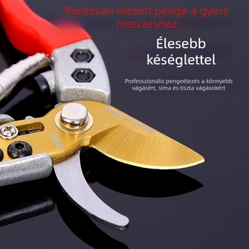 Sascsőr alakú metszőolló gyümölcsfákhoz, vastagodott pengével, ágvágásra és virágmetszésre