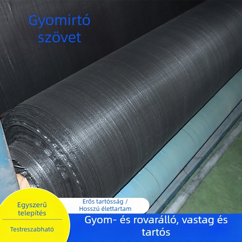Vízáteresztő és nedvességmegőrző gyomellentakaró textília mezőgazdasági felhasználásra, gyomvédelem gyümölcsösökben