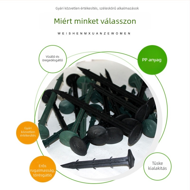 Műanyag földszögek a kerti gyomvédő textília rögzítéséhez