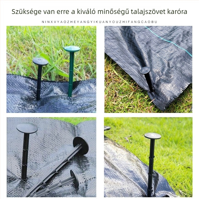 Műanyag földszögek a kerti gyomvédő textília rögzítéséhez