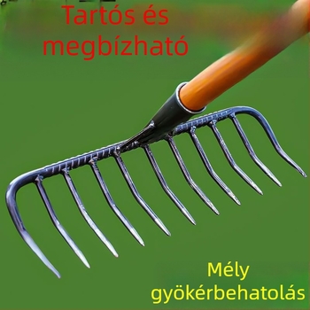 Kilencfogas vasgereblye a talaj egyengetésére és fellazítására, multifunkcionális kerti Gereblye