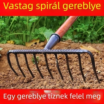 Kilencfogas vasgereblye a talaj egyengetésére és fellazítására, multifunkcionális kerti Gereblye