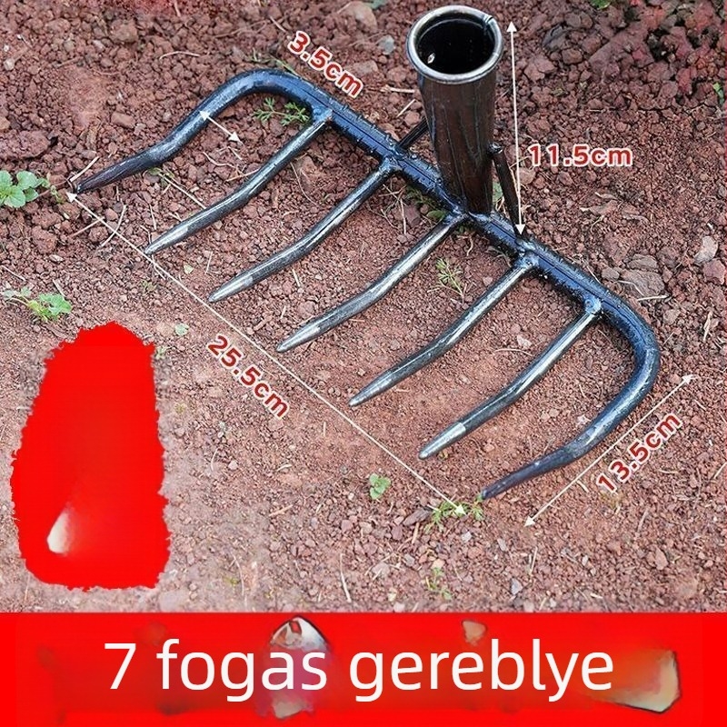 Kilencfogas vasgereblye a talaj egyengetésére és fellazítására, multifunkcionális kerti Gereblye