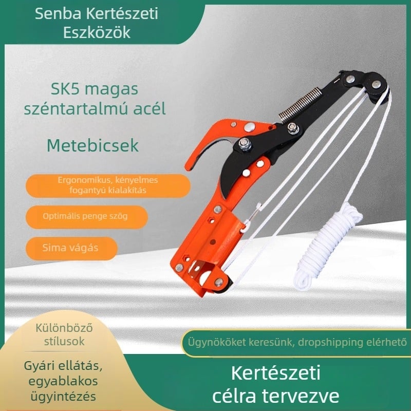 2-in-1 magas ágak vágó olló nylon kötéllel gyümölcsfákhoz