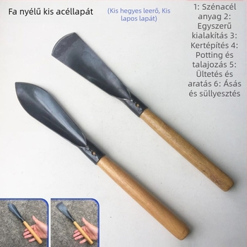 Fa nyelű ásó szerszámacél pengével; fej 150 g; kertészkedéshez, ültetéshez és tájépítéshez