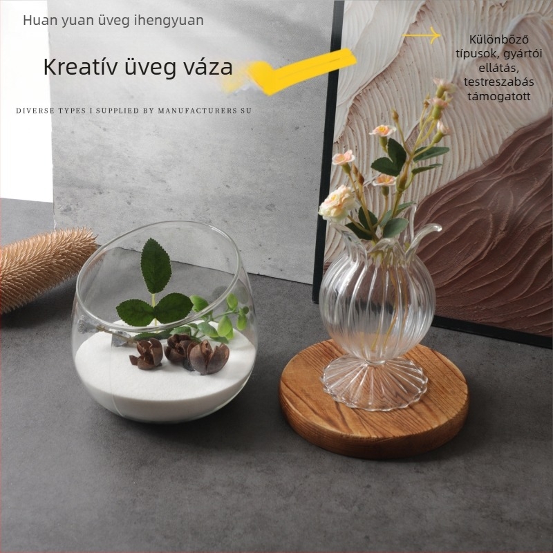 Magas boroszilikát-üvegből készült mikro táj váza, irodába vagy nappaliba