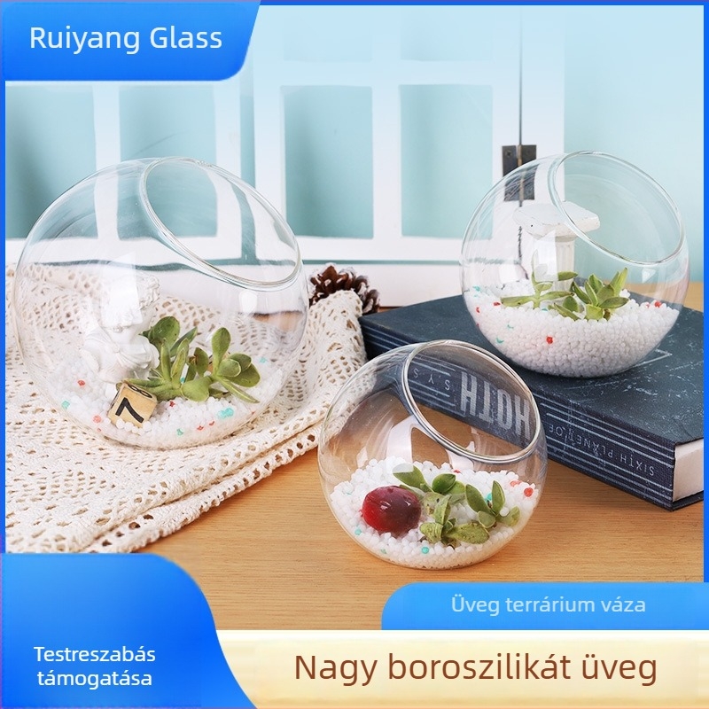Személyre szabható üvegtárgy: mikro táj oldalnyílású gömb a szukkulent hidroponikához, átlátszó üvegből készült dekoráció, ökológiai üveg
