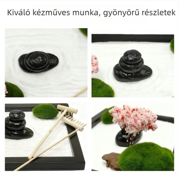 Zén kert homokasztal készlet – Mikro táj, Modern minimalista dísz, Műanyag/gyanta, Sűrűséglemez